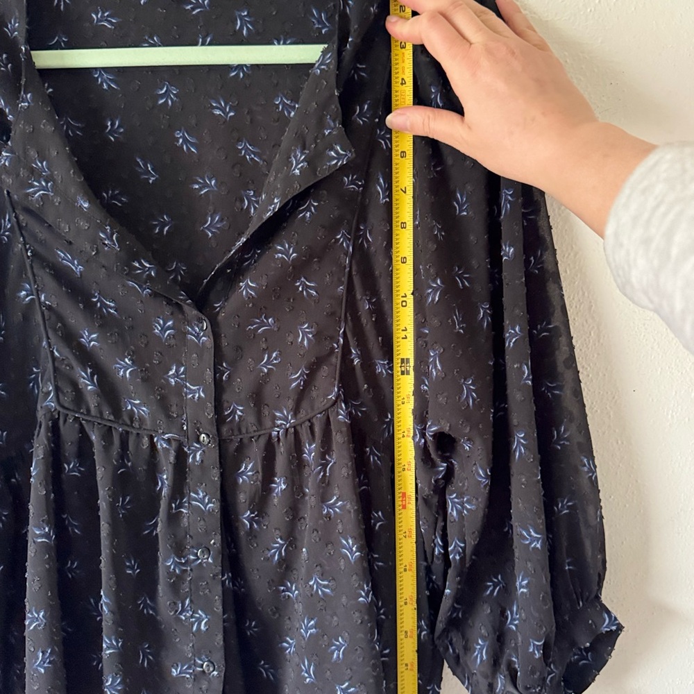 LUCKY BRAND Floral Peplum Sheer Peasant Chiffon Blouse Button Up Black Size M - Picture 13 of 15